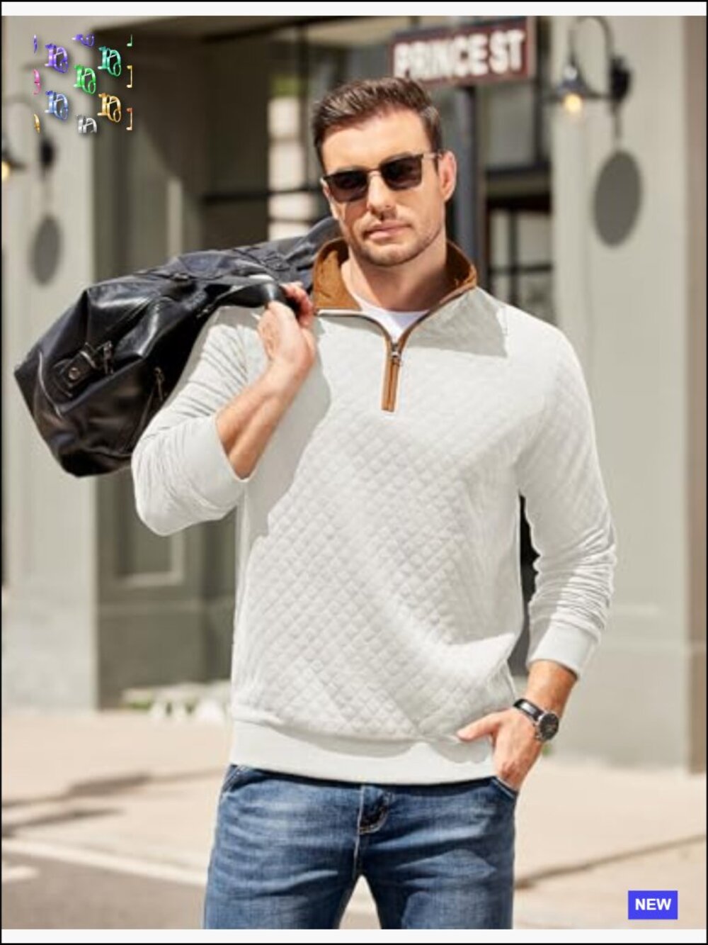 Mock Neck Quarter Zip Quilted Sweatshirt Long Sleeve Pullover Regular Fit - Picture 5 of 7